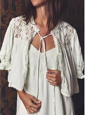 Free People Mint Lace-Trim Satin Chemise with Lace Cover-Up